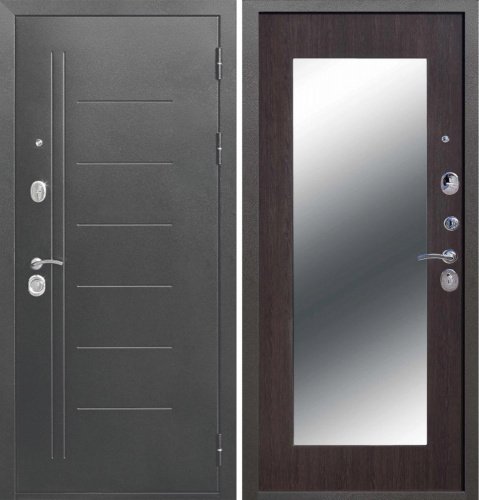 Входная дверь в квартиру 10 см Троя серебро MAXI зеркало МДФ Венге