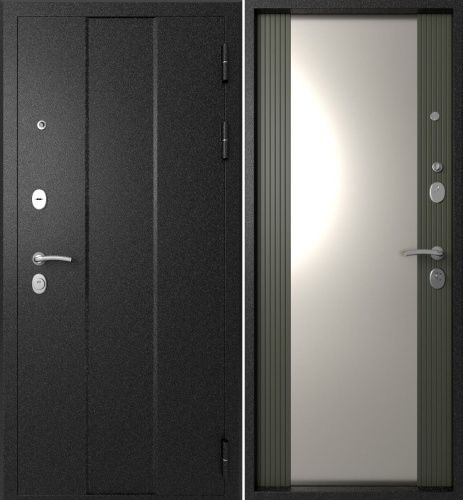 Входная дверь с большим зеркалом Эталон М-5 Черный букле-Софт графит (зеркало)