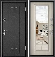 Входная дверь в квартиру Delta-10М Чёрный шёлк DL-2 Перламутр белый СК6М (зеркало)