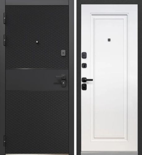 Люксор 2МДФ Черный карбон, вставка черный лакобель -  Эмалит белый