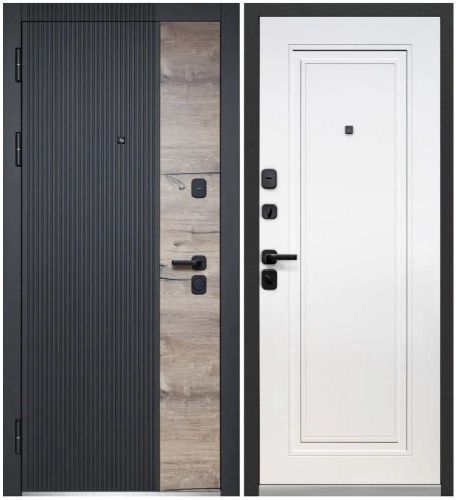 Luxor 2МДФ Дуб Вертикаль НЕО Канадский дуб пацифик, Сатин черный - Эмалит белый Luxor 2МДФ Дуб Вертикаль НЕО Канадский дуб пацифик, Сатин черный - Эмалит белый