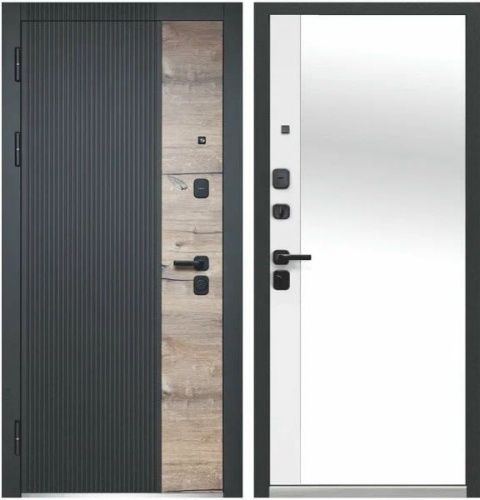 Luxor 2МДФ Дуб Вертикаль зеркало МДФ Канадский дуб пацифик/Сатин черный - Эмалит белый со встроенным зеркалом в пол